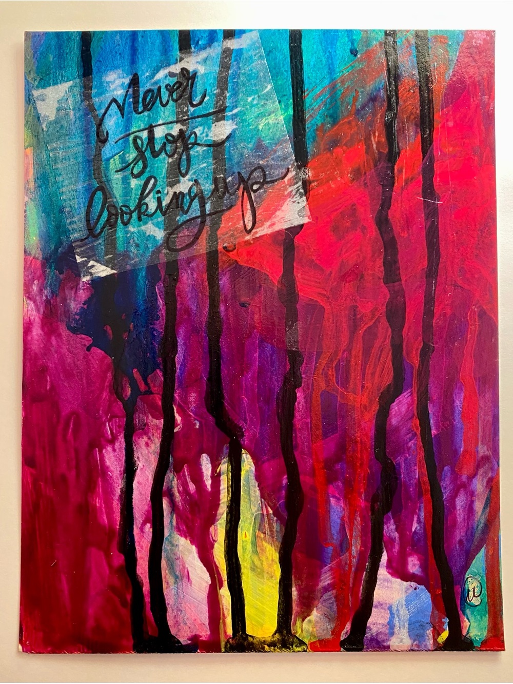 Never Stop Looking Up Art, Handmade Colorful Abstract Painting, 5”x7”